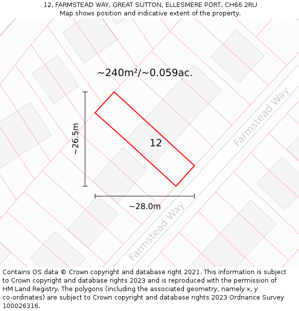 12, FARMSTEAD WAY, GREAT SUTTON, ELLESMERE PORT, CH66 2RU: Plot and title map