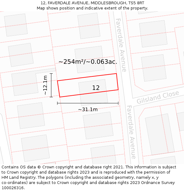 12, FAVERDALE AVENUE, MIDDLESBROUGH, TS5 8RT: Plot and title map