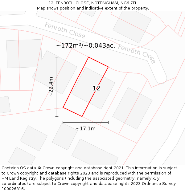 12, FENROTH CLOSE, NOTTINGHAM, NG6 7FL: Plot and title map