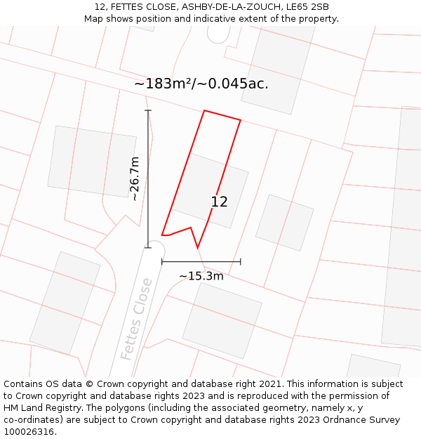 12, FETTES CLOSE, ASHBY-DE-LA-ZOUCH, LE65 2SB: Plot and title map