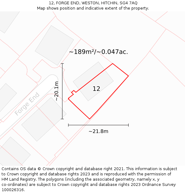 12, FORGE END, WESTON, HITCHIN, SG4 7AQ: Plot and title map