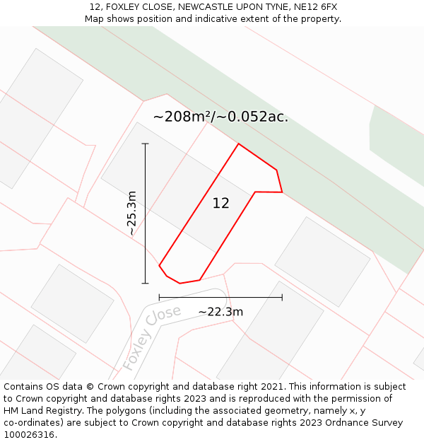 12, FOXLEY CLOSE, NEWCASTLE UPON TYNE, NE12 6FX: Plot and title map