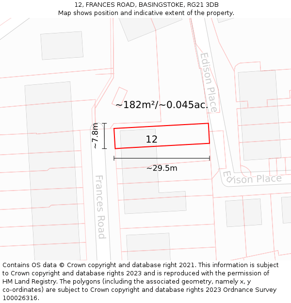 12, FRANCES ROAD, BASINGSTOKE, RG21 3DB: Plot and title map