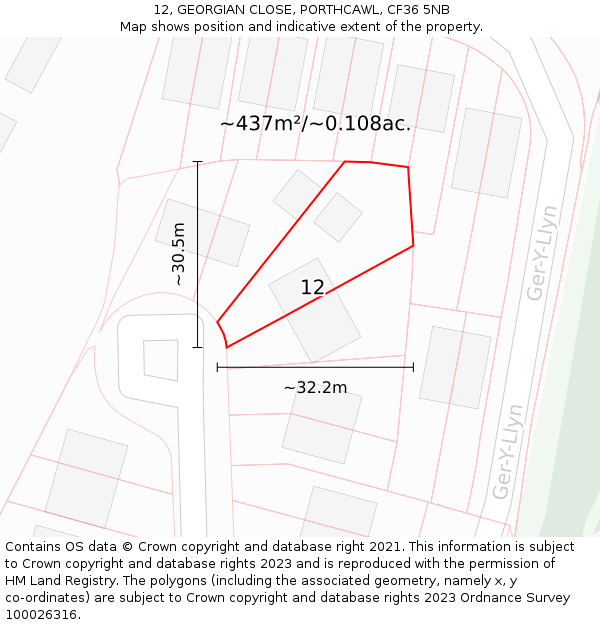 12, GEORGIAN CLOSE, PORTHCAWL, CF36 5NB: Plot and title map