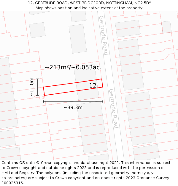 12, GERTRUDE ROAD, WEST BRIDGFORD, NOTTINGHAM, NG2 5BY: Plot and title map