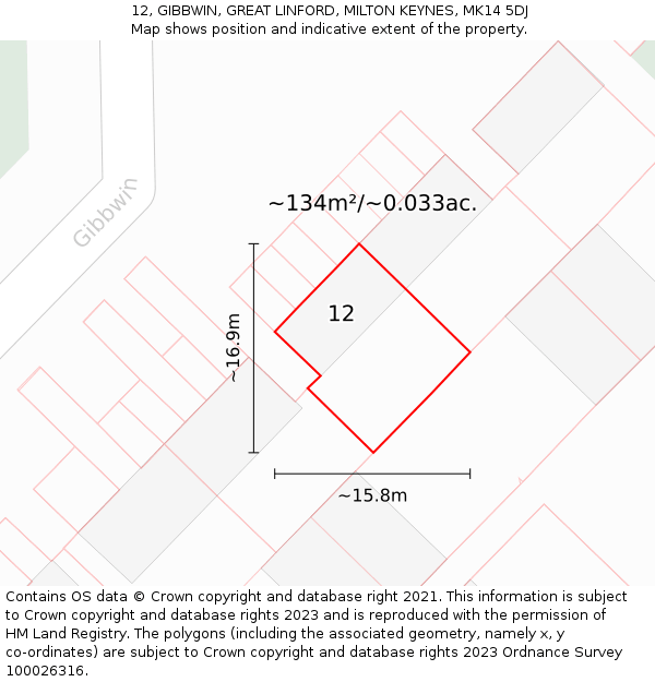 12, GIBBWIN, GREAT LINFORD, MILTON KEYNES, MK14 5DJ: Plot and title map