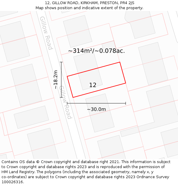 12, GILLOW ROAD, KIRKHAM, PRESTON, PR4 2JS: Plot and title map