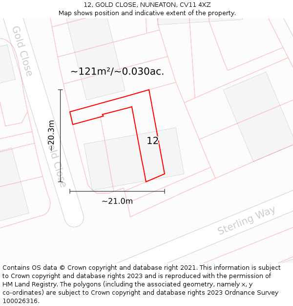 12, GOLD CLOSE, NUNEATON, CV11 4XZ: Plot and title map