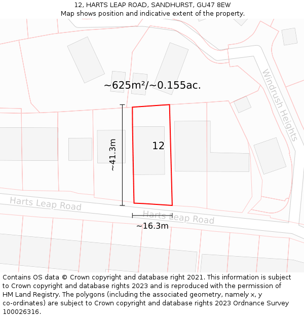 12, HARTS LEAP ROAD, SANDHURST, GU47 8EW: Plot and title map