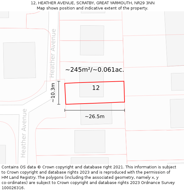 12, HEATHER AVENUE, SCRATBY, GREAT YARMOUTH, NR29 3NN: Plot and title map