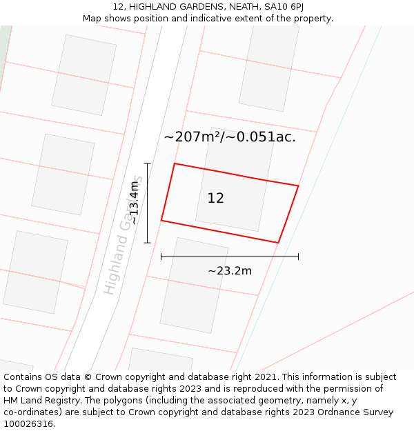 12, HIGHLAND GARDENS, NEATH, SA10 6PJ: Plot and title map