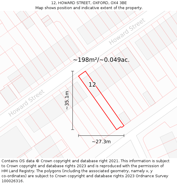 12, HOWARD STREET, OXFORD, OX4 3BE: Plot and title map