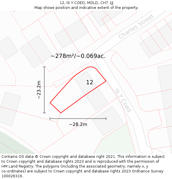 12, IS Y COED, MOLD, CH7 1JJ: Plot and title map