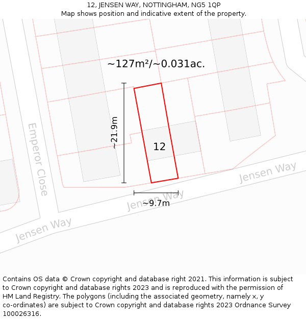 12, JENSEN WAY, NOTTINGHAM, NG5 1QP: Plot and title map