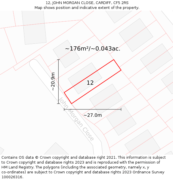 12, JOHN MORGAN CLOSE, CARDIFF, CF5 2RS: Plot and title map