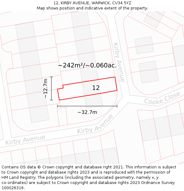 12, KIRBY AVENUE, WARWICK, CV34 5YZ: Plot and title map