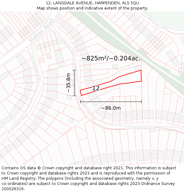 12, LANGDALE AVENUE, HARPENDEN, AL5 5QU: Plot and title map