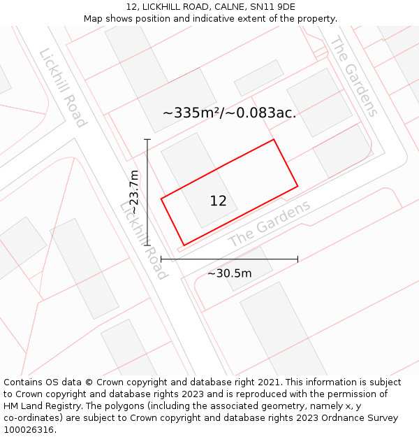 12, LICKHILL ROAD, CALNE, SN11 9DE: Plot and title map