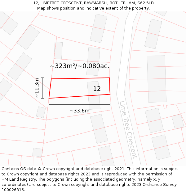 12, LIMETREE CRESCENT, RAWMARSH, ROTHERHAM, S62 5LB: Plot and title map