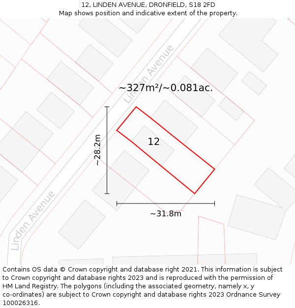 12, LINDEN AVENUE, DRONFIELD, S18 2FD: Plot and title map