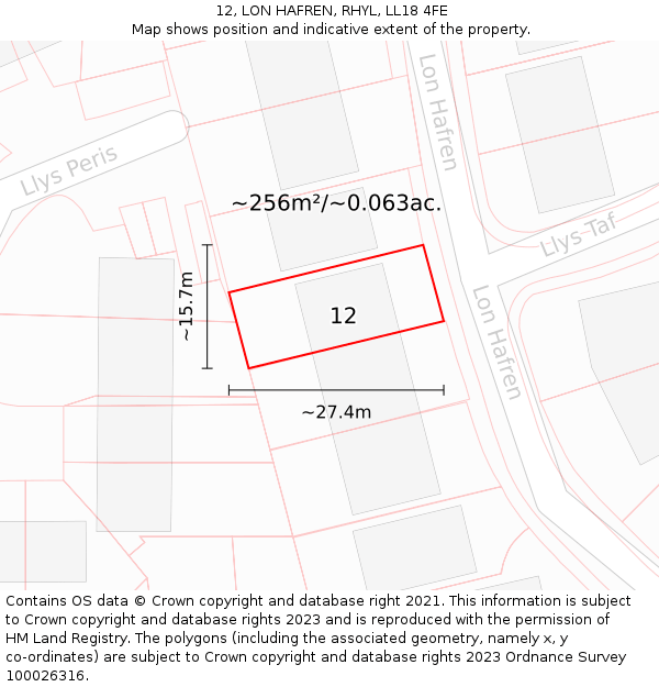 12, LON HAFREN, RHYL, LL18 4FE: Plot and title map