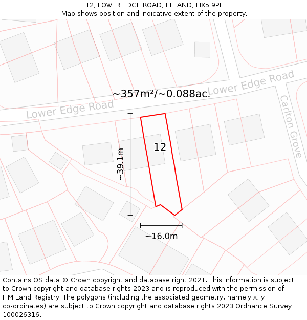 12, LOWER EDGE ROAD, ELLAND, HX5 9PL: Plot and title map