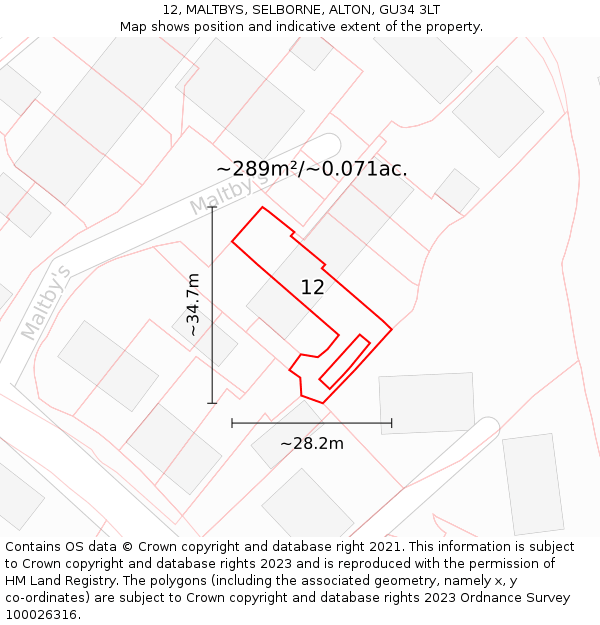 12, MALTBYS, SELBORNE, ALTON, GU34 3LT: Plot and title map