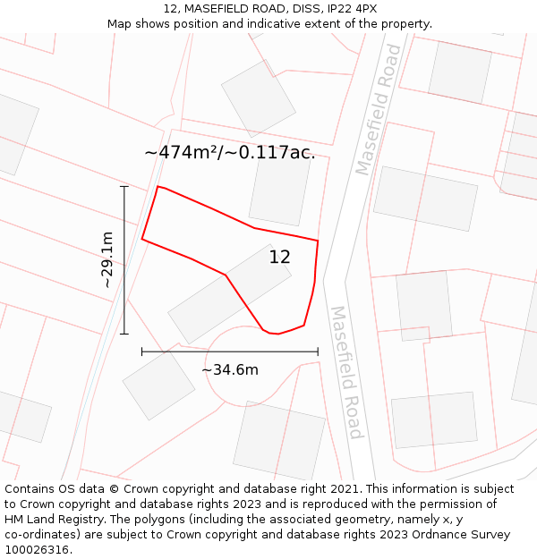 12, MASEFIELD ROAD, DISS, IP22 4PX: Plot and title map