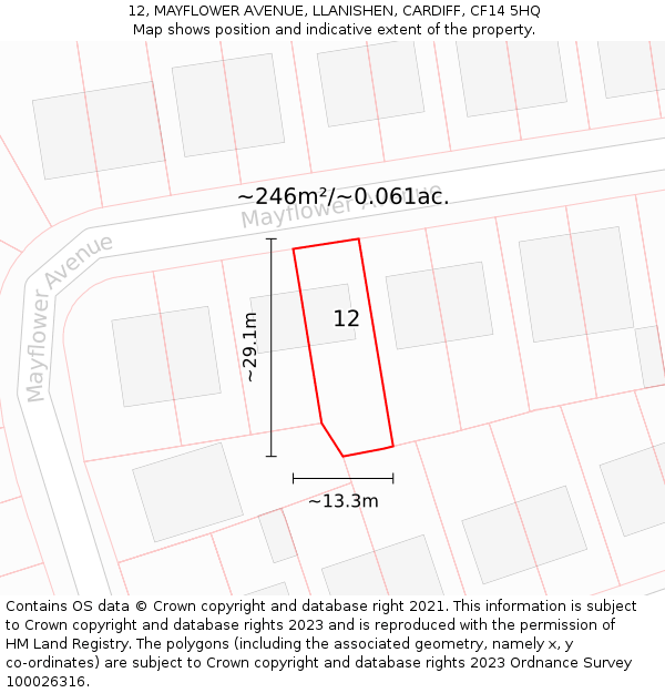 12, MAYFLOWER AVENUE, LLANISHEN, CARDIFF, CF14 5HQ: Plot and title map