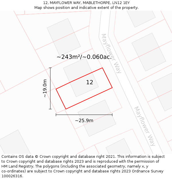 12, MAYFLOWER WAY, MABLETHORPE, LN12 1EY: Plot and title map