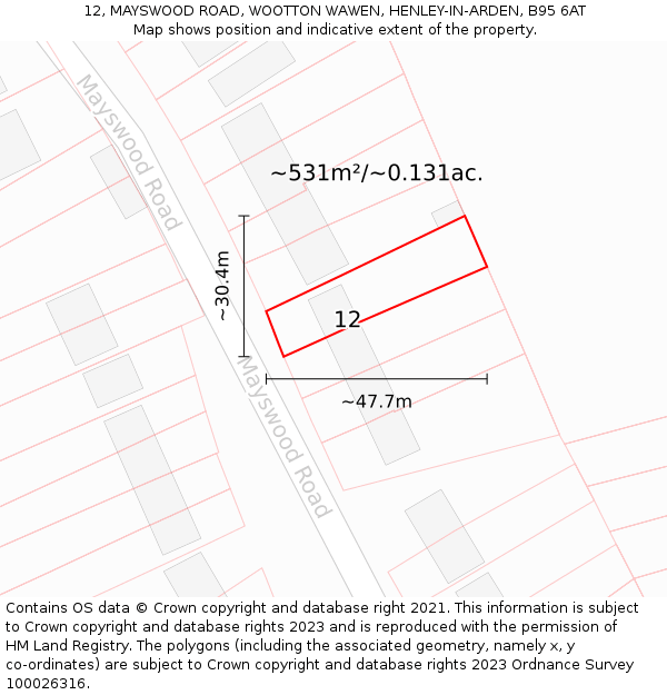 12, MAYSWOOD ROAD, WOOTTON WAWEN, HENLEY-IN-ARDEN, B95 6AT: Plot and title map