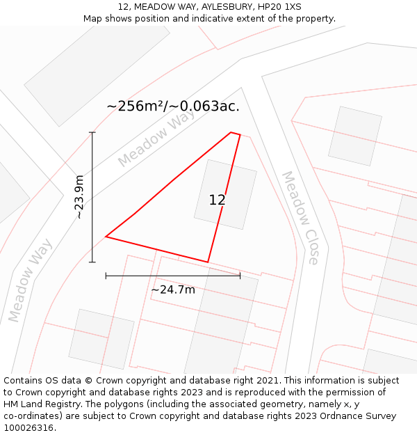 12, MEADOW WAY, AYLESBURY, HP20 1XS: Plot and title map