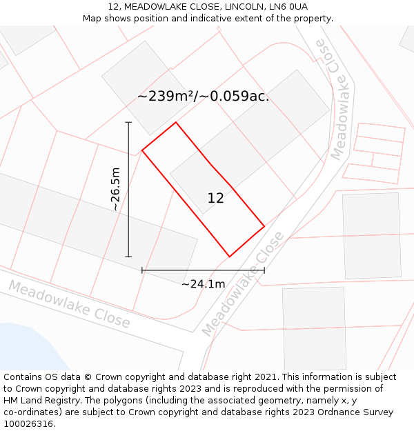 12, MEADOWLAKE CLOSE, LINCOLN, LN6 0UA: Plot and title map
