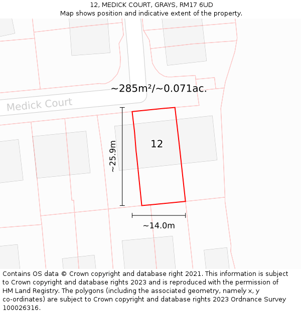 12, MEDICK COURT, GRAYS, RM17 6UD: Plot and title map