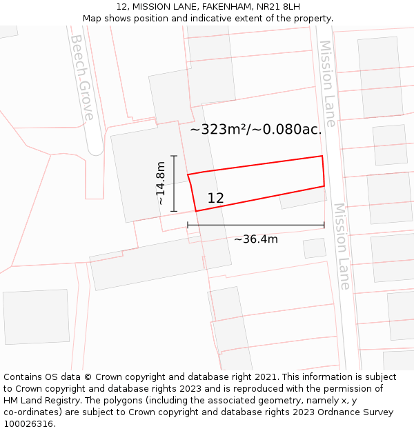 12, MISSION LANE, FAKENHAM, NR21 8LH: Plot and title map