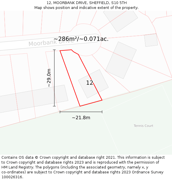 12, MOORBANK DRIVE, SHEFFIELD, S10 5TH: Plot and title map