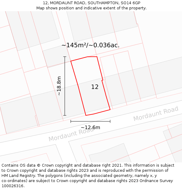 12, MORDAUNT ROAD, SOUTHAMPTON, SO14 6GP: Plot and title map