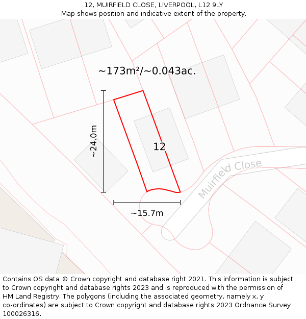 12, MUIRFIELD CLOSE, LIVERPOOL, L12 9LY: Plot and title map