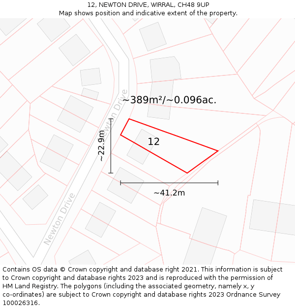 12, NEWTON DRIVE, WIRRAL, CH48 9UP: Plot and title map