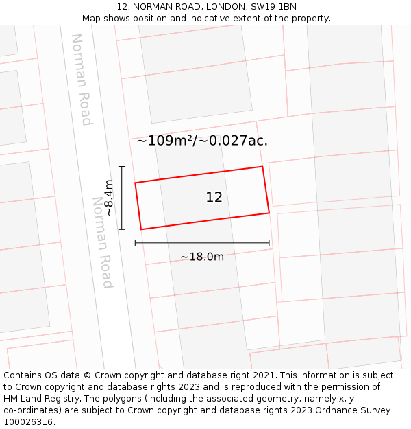 12, NORMAN ROAD, LONDON, SW19 1BN: Plot and title map