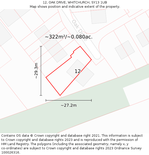 12, OAK DRIVE, WHITCHURCH, SY13 1UB: Plot and title map