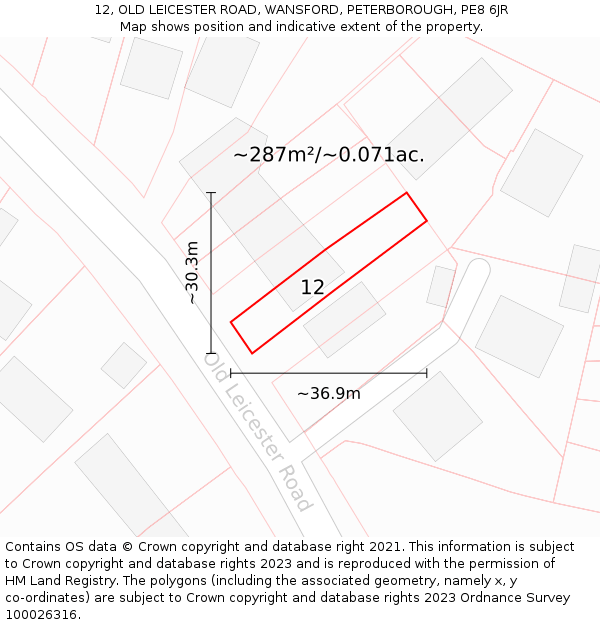 12, OLD LEICESTER ROAD, WANSFORD, PETERBOROUGH, PE8 6JR: Plot and title map