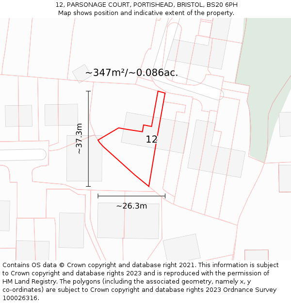 12, PARSONAGE COURT, PORTISHEAD, BRISTOL, BS20 6PH: Plot and title map