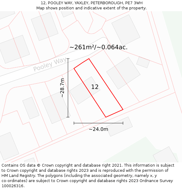 12, POOLEY WAY, YAXLEY, PETERBOROUGH, PE7 3WH: Plot and title map