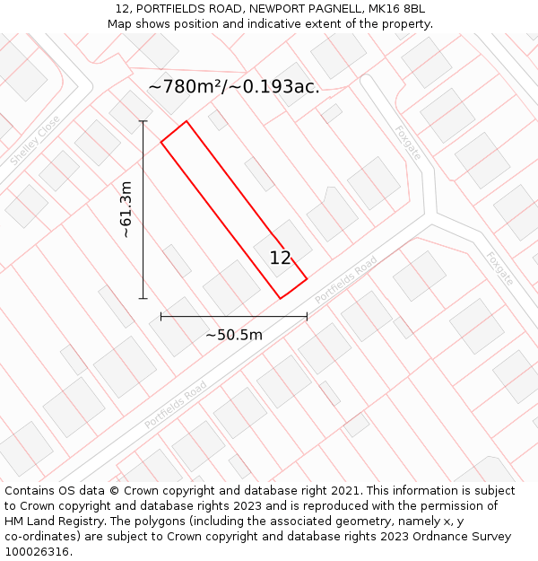 12, PORTFIELDS ROAD, NEWPORT PAGNELL, MK16 8BL: Plot and title map