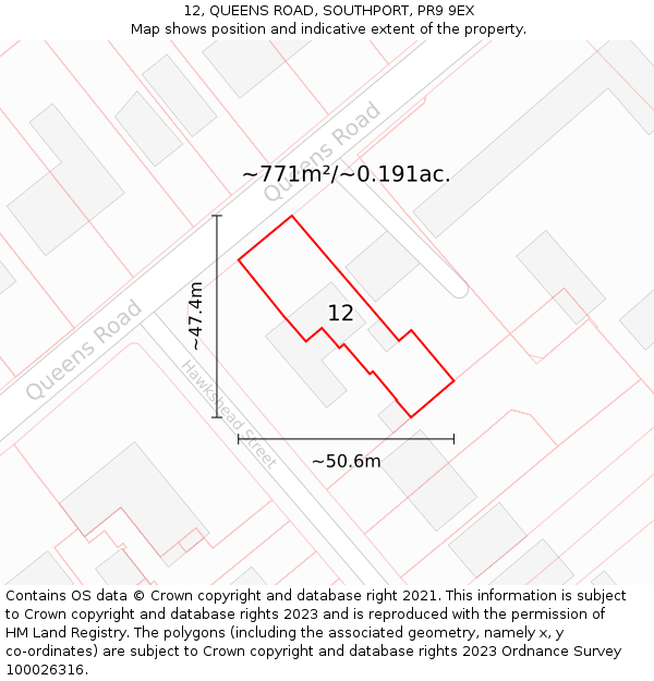 12, QUEENS ROAD, SOUTHPORT, PR9 9EX: Plot and title map