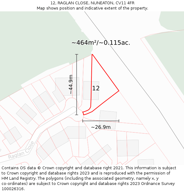 12, RAGLAN CLOSE, NUNEATON, CV11 4FR: Plot and title map