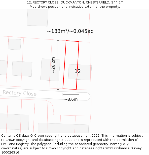 12, RECTORY CLOSE, DUCKMANTON, CHESTERFIELD, S44 5JT: Plot and title map