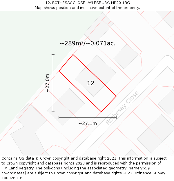 12, ROTHESAY CLOSE, AYLESBURY, HP20 1BG: Plot and title map