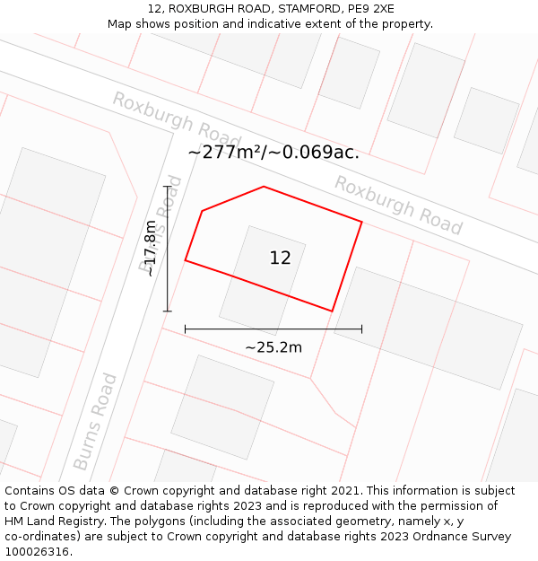 12, ROXBURGH ROAD, STAMFORD, PE9 2XE: Plot and title map